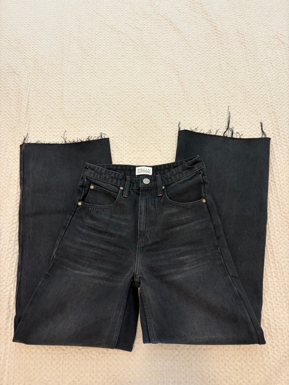 High-Rise Black Raw Hem Wide-Leg Jeans